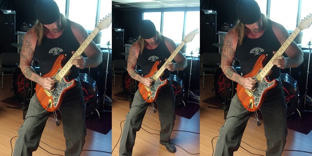 Rusty coones, from attika 7, playing rh custom guitar